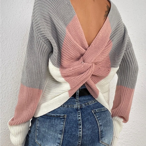 Twisted Knot Color Blocked Knit Sweater Size Large - Picture 10 of 12